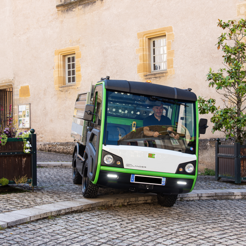 et lander stepping from the pavement onto the road